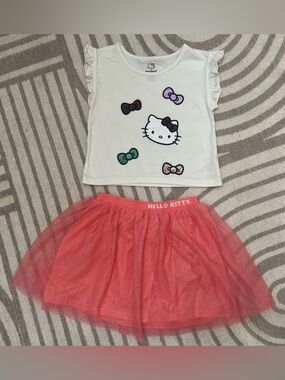 🎀 Girls Hello Kitty Sequin Bow Top & Glitter TuTu Skirt Set